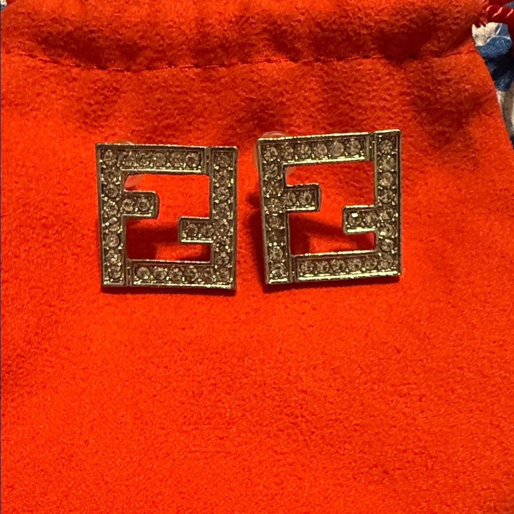 Crystal Logo Square Stud Earrings